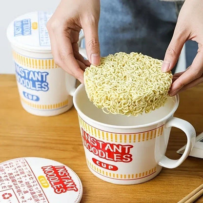 1pc Large Capacity Ceramic Instant Noodle Bowl with Cover?Perfect for Dorms and Home Kitchens - Keep Your Noodles Fresh and Warm