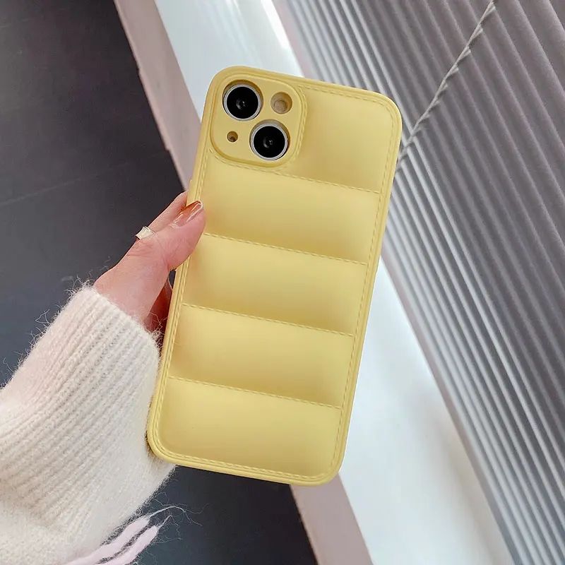 Luxury Down Jacket fine hole silicon case for iPhone 16 15 14 13 12 11 XR XS Pro Max Plus soft protection phone cover for winter