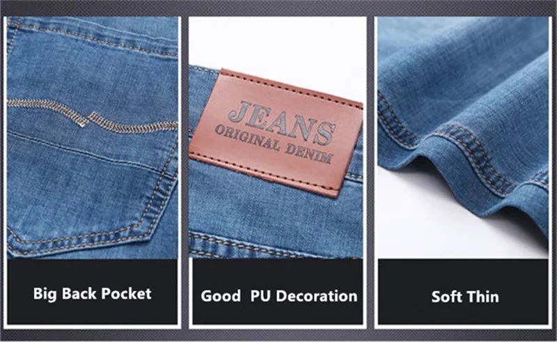 Summer Shorts Calf Length Trousers Plus Size 48 42 Men Denim Elastic Stretched Thin Jean Oversized Classic Straight Streetwear