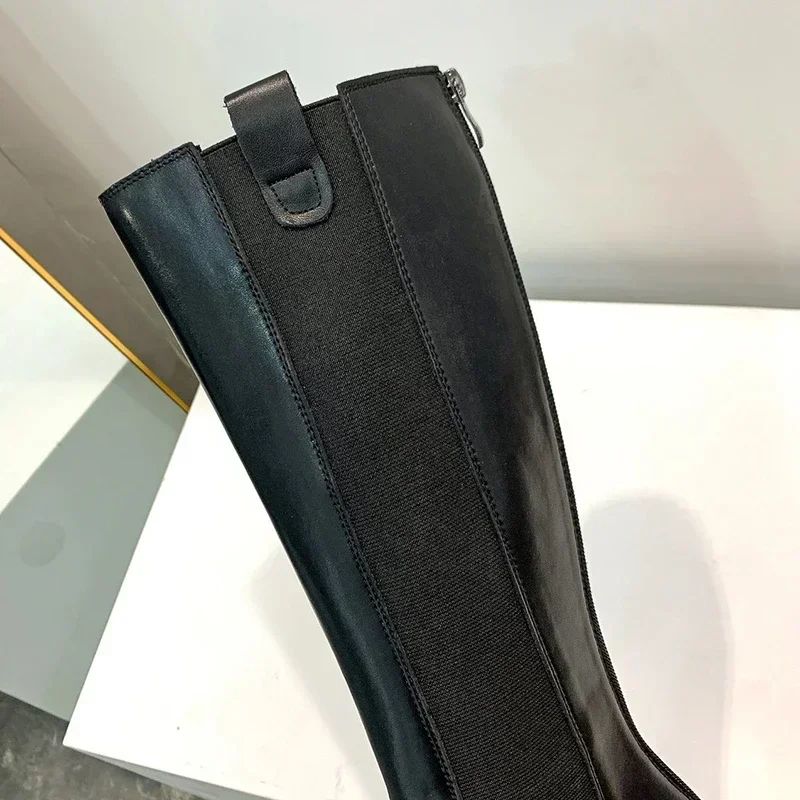 Women High Boots Fashion Woman Non-slip Waterproof Winter Zipper PU Leather Knee High Boots Women Chunky Platform Long Boots