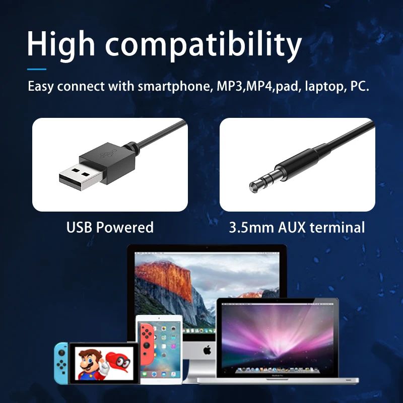 Caixa de Som Mini USB Preta com Fio para Jogos e Música 2.0 para Desktop Laptop PC