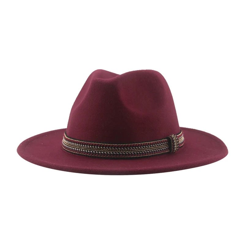 Chapéu Feminino Fedora de Feltro Sólido Casual Chapéu de Inverno Feminino Bonés Masculinos Faixa Panamá Preto Cáqui ????? ??????? Sombrero
