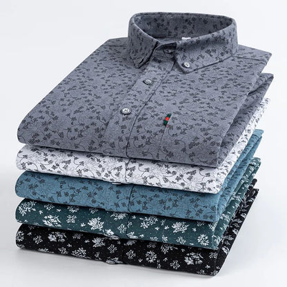 Fashion korean100%cotton casual long-sleeve shirts for men slim fit plain tops print designer vintage elegant clothes streetwear