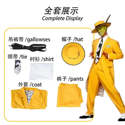 The Mask Roleplay Stanley Fantasy Ipkiss Adult Jim Cosplay Carrey Hat Costume Men Coat Pants Halloween Carnival Party Suit