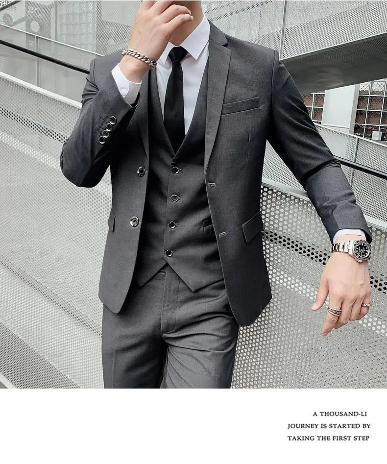 Suit S-7XL (Blazer+ Waistcoat + Trousers) Men's Fashion Business Dinner Gentleman Slim British-style Evening Dress Group Suit