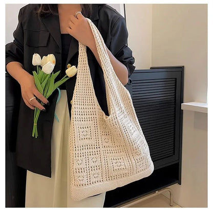 Bohemian Crochet Tote Bag for Women Handwoven Macrame Shoulder Bag with Hollow Knit Design Elegant Christmas Gift for Her, Beach