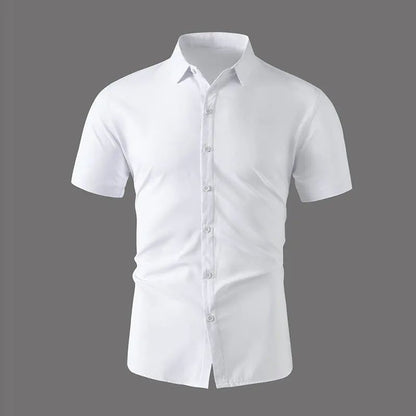 New Men's Business Casual Solid Color Short Sleeved Shirt for Summer Fashion No Ironing Comfortable and Versatile Top