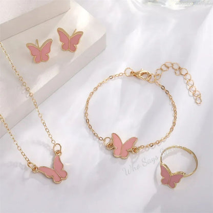 Conjuntos de Joias de Borboleta com Cristal Acrílico Romântico Pulseira Anel Colar Brinco Conjunto para Mulheres Acessórios de Vestido de Jantar de Casamento