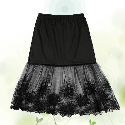 2024 Women Lady Lace Slip Casual Skirt Knee Length Natural Waist A-Line Floral Underskirt Petticoat Fashion New White Black