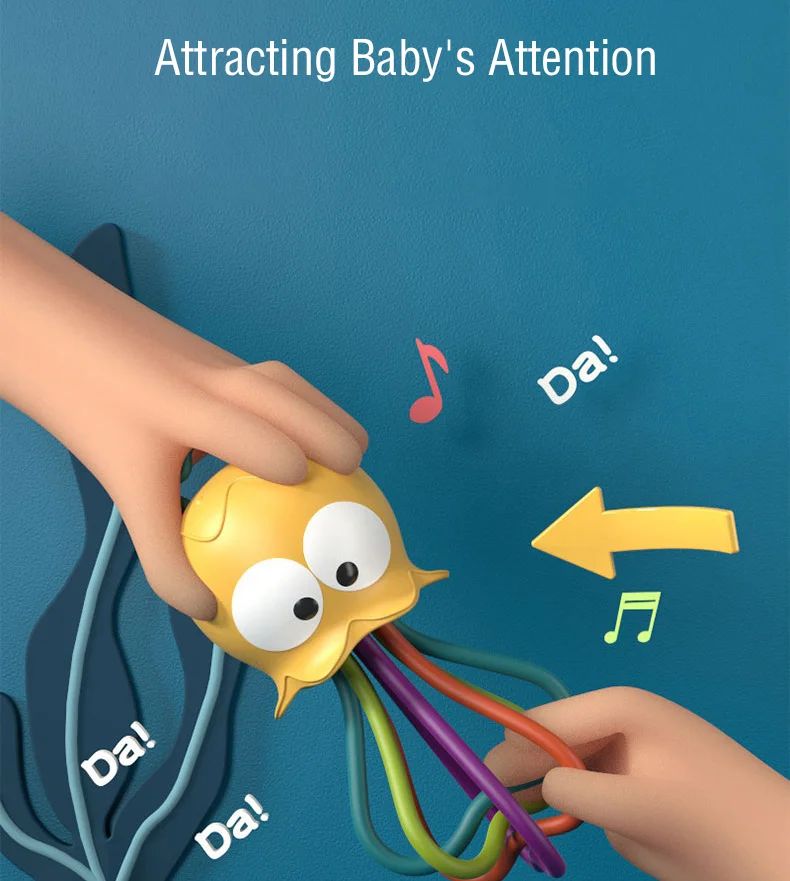 Jellyfish Grinding Gum Rocking Bell for Babies Aged 0-3 Years Old, Multifunctional Hand Grip, Water Boiling Toy Safe and Durable