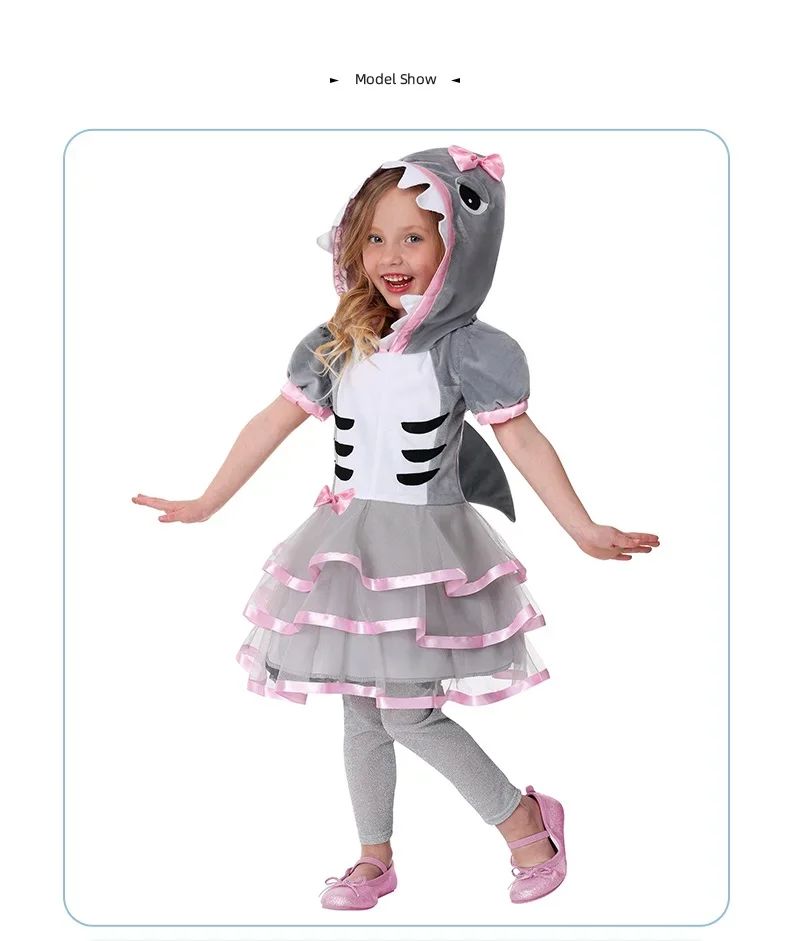 Shark Costume Boys Girls Grey Shark Cosplay Ocean Animal Theme Party Halloween Carnival Dress Kids Game Play Stage Performance