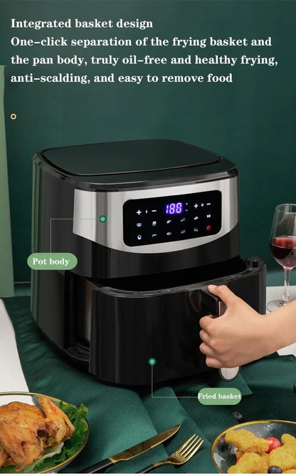 Atualizar Fritadeira Elétrica Doméstica de 1600W, 8L, com Painel Touch Screen, Capacidade para Pizza, Fritadeira sem Óleo e sem Sal, Panela Elétrica Touch Screen