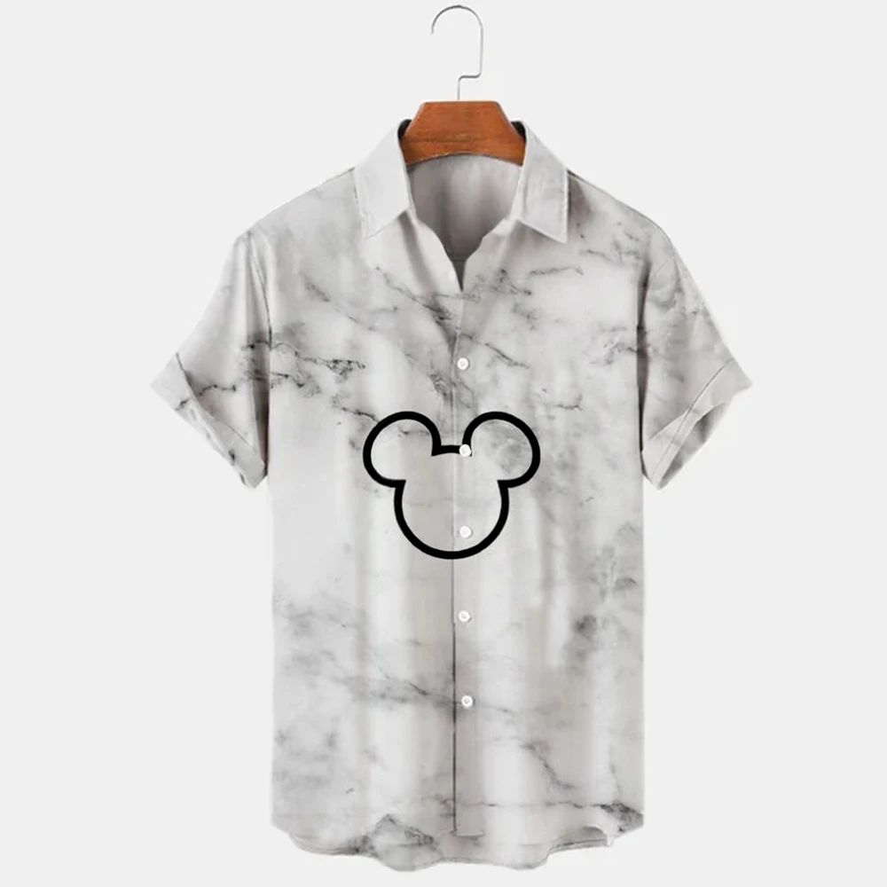 2023 Summer New Men's Casual Trend Fashion Cartoon Mickey Mouse Goofy Needle Harajuku Summer Top Men's Lapel Short Sleeve Shirt