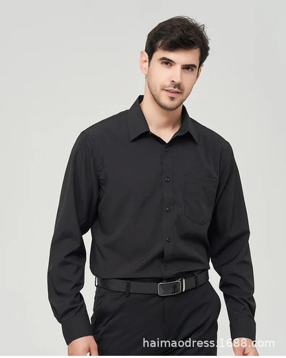 Iron-Free Long Sleeve Silk Smooth Drapey Wedding Shirt for Men Summer Business Formal Wine Red Large Size Men's Clothing