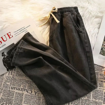 2025 New Solid Colors Men's Casual Long Jeans Classic Man Four Seasons Straight Denim Wide-leg Pants Light Blue Grey Black S-3XL