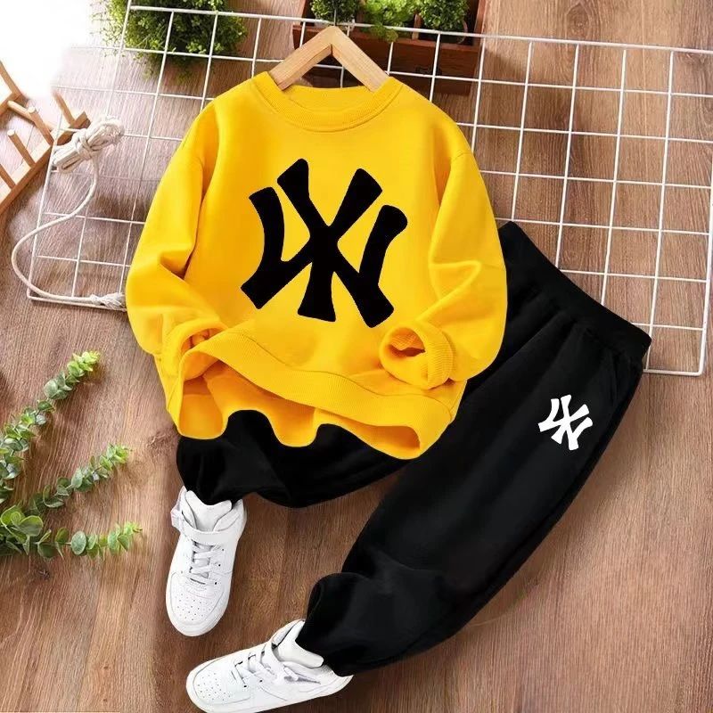 Conjunto de Roupas de Bebê Primavera Menino Carta Impressa Camisolas Pullover Top e Calças 2 Peças Terno Crianças Meninas Agasalhos da Moda