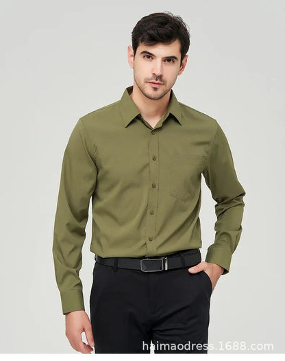 Iron-Free Long Sleeve Silk Smooth Drapey Wedding Shirt for Men Summer Business Formal Wine Red Large Size Men's Clothing