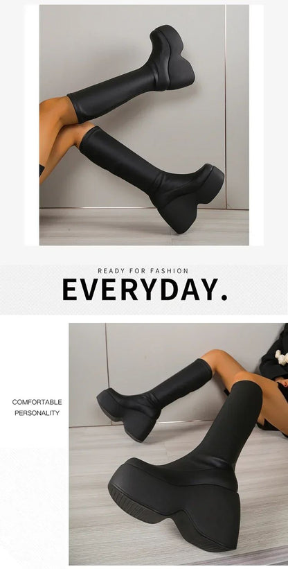 2024 Brand New Gothic Style Sexy Elegant Chunky Platform Women Ankle Boots Big Size 43 Walking Comfy Woman Shoes Platform Shoes