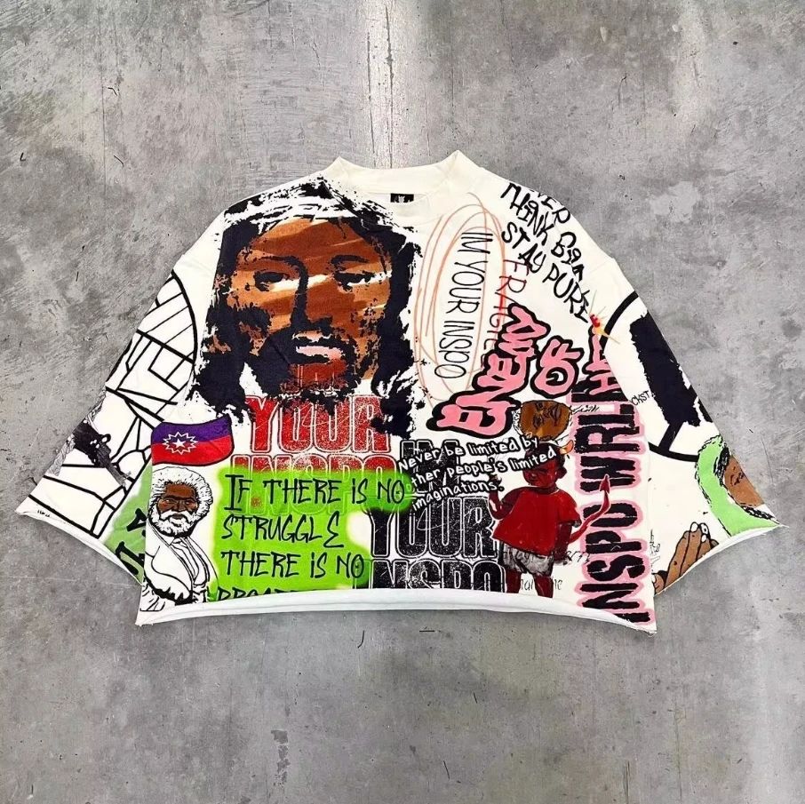 Womens Harajuku Klein Stone Embroidery Crop Tees Y2k Gothic Graphic Men Hip Hop Print Long Sleeves T Shirts Cotton Loose Tops