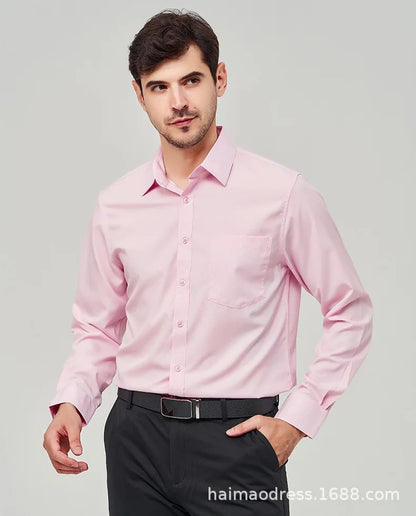 Iron-Free Long Sleeve Silk Smooth Drapey Wedding Shirt for Men Summer Business Formal Wine Red Large Size Men's Clothing