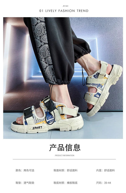 Summer Men's Sport Sandals Big Size 45 Slip on Casual Shoes for Men Outdoor Fashion Holiday Thick Sole Beach Sandals