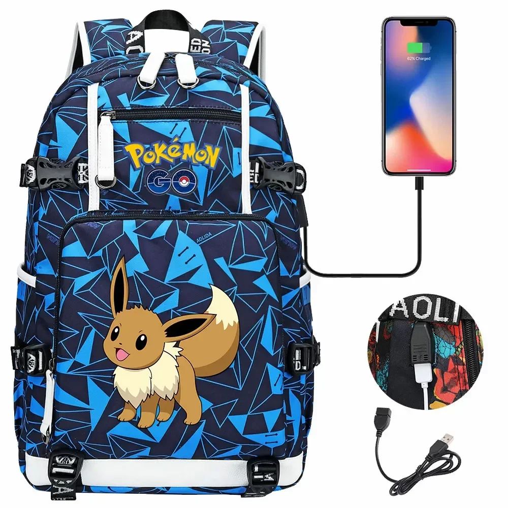 New Eevee Charizard USB Teenagers Schoolbags Women Men Laptop Travel Backpack Girl Boys Kids School Book Bags