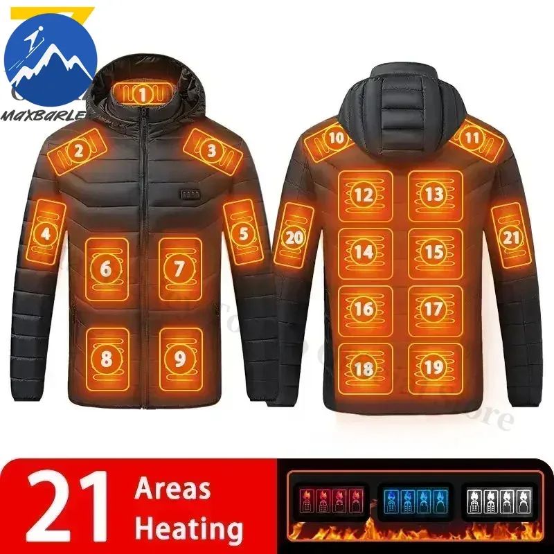 Intelligent Electric Heated Jacket Men Winter Warm Parka 3 Modes Adjustable Anti-Cold Ski Outdoor Camping Hiking Thermal Coat