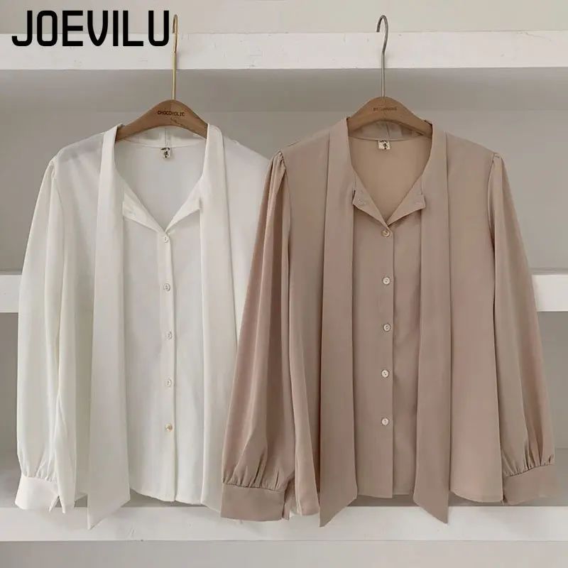 Bow Tie Chiffon Shirts Casual Long Sleeve White Blouse Women's Elegant Business Loose Blouses Ladies Spring and Autumn Chic Tops