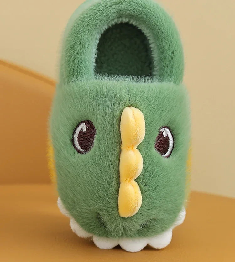 Cute Cartoon Dinosaur Children Plush Slippers Soft Sole Non-slip Winter Warm Baby Boys Girls Indoor Home Heel Wrap Cotton Shoes