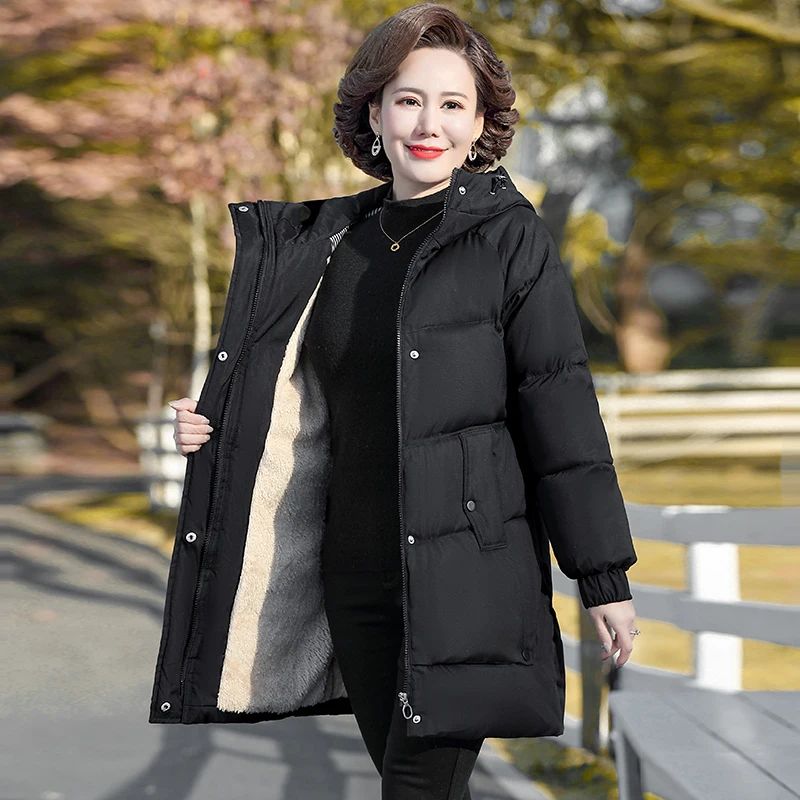 NEW Winter Cotton padded Jacket Hooded fleece thick Parkas Warm Loose Long Overcoat middle aged and Grandma Snow Coat