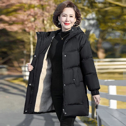 NEW Winter Cotton padded Jacket Hooded fleece thick Parkas Warm Loose Long Overcoat middle aged and Grandma Snow Coat