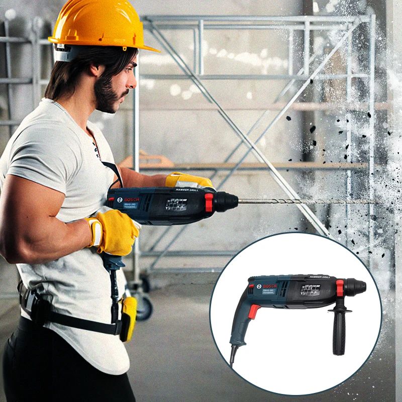 Martelete Rotativo Bosch GBH2-26/28, Furadeira de Impacto Para Concreto, Pedra, Tijolo e Parede, Elétrica Profissional de Serviço Pesado