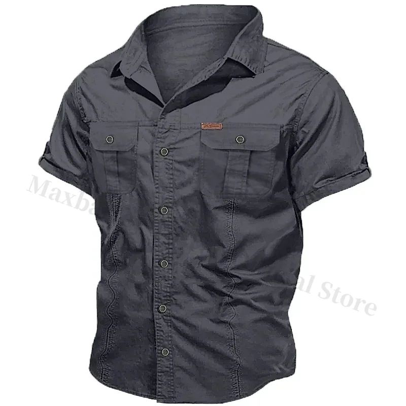 New Men's Work Shirt Casual Retro 100% Cotton Short Sleeve Flying Cargo Shirt Men's Summer Fishing Hunting Multi Pocket Shirt