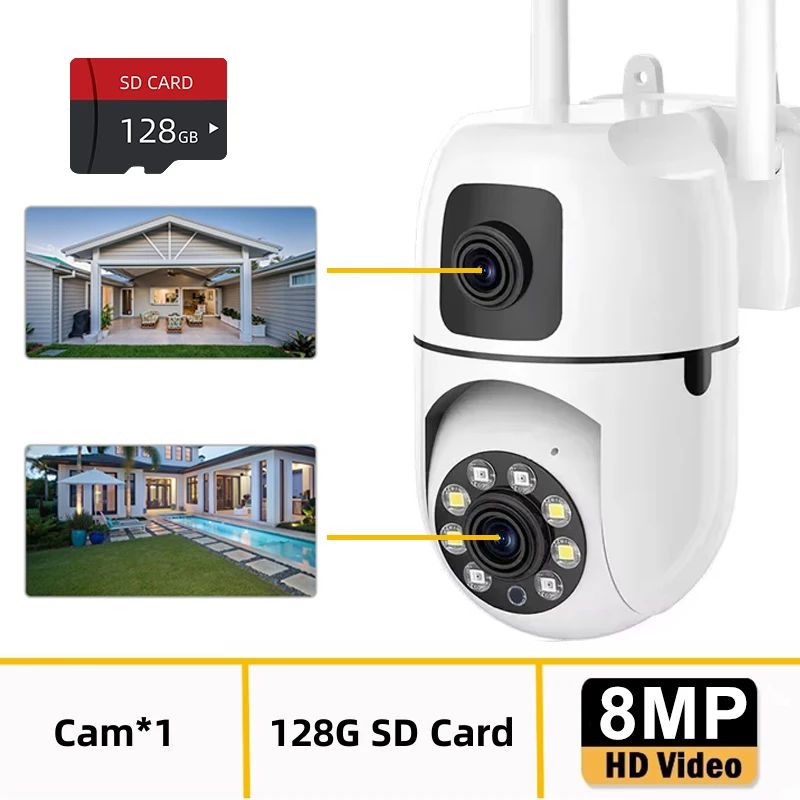 8MP WIFI Surveillance Camera Dual Lens Dual Screen IP Cameras Wireless Auto Tracking Color Night Vision 8X Digital Zoom CCTV Cam