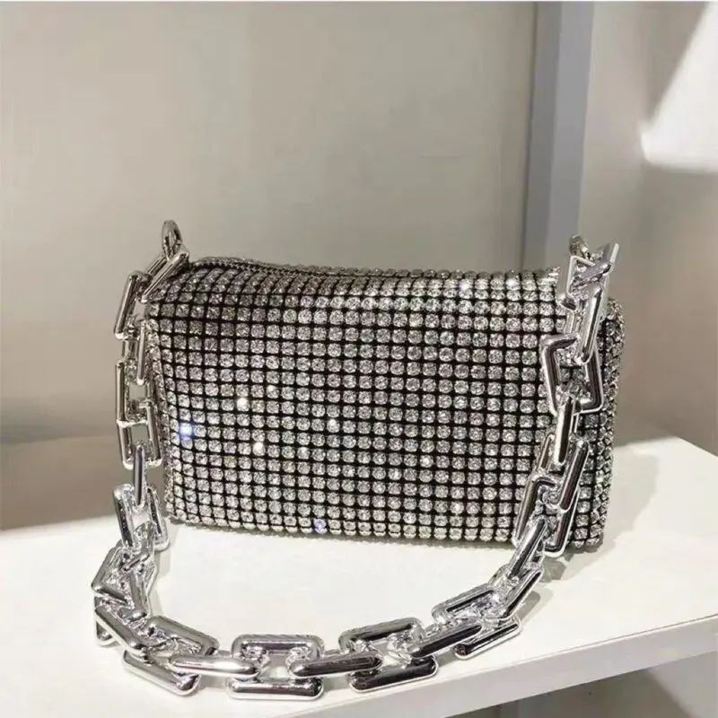 Luxury Rhinestone Bucket Bag Glitter Chain Prom Purse Women's Dinner Package Fashion Female Shoulder Bag