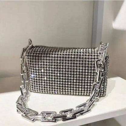 Luxury Rhinestone Bucket Bag Glitter Chain Prom Purse Women's Dinner Package Fashion Female Shoulder Bag