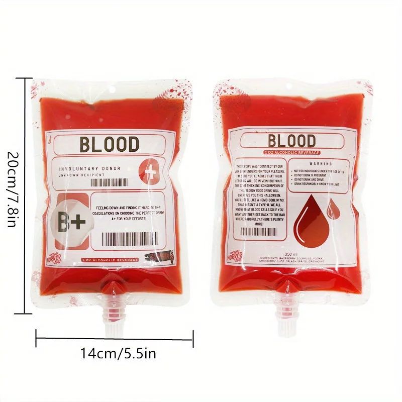 20pcs 350ml Halloween Drink Bags Jelly Spout Pouches Children's Drink Straw Bag Holidays Party Supply Blood Bags