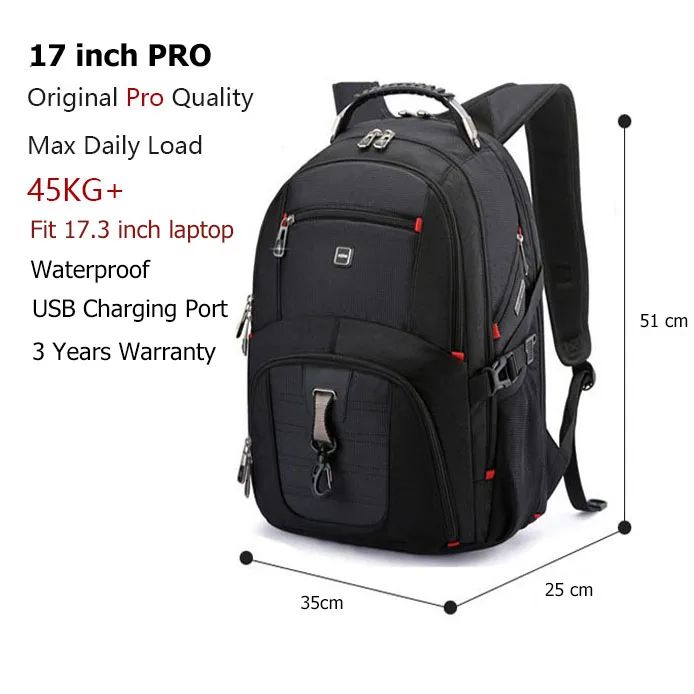 2025 Swiss-Multifunctional bags Durable 17 Inch Laptop Backpack, Travel Bag,College Bookbag,USB Charging Port,Water Resistant