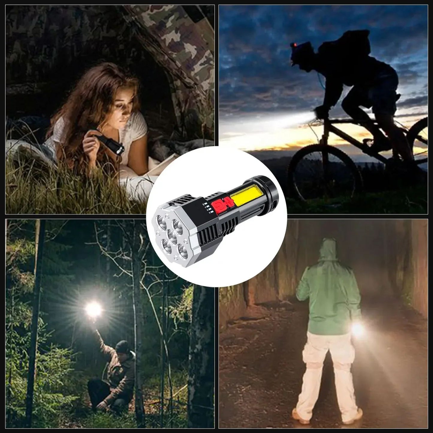 COB High Power LED Flashlight USB Rechargeable Waterproof Lamp For Camping Hiking Fishing Portable Flashlight Emergency Lantern