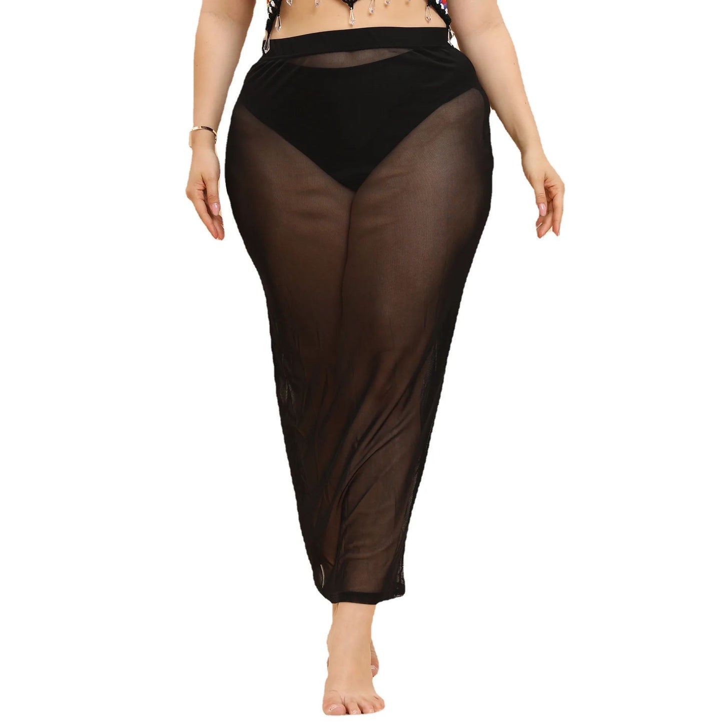 Plus Size Plus Size Beachy See through Mesh Skirt Sexy Vacation Style Women's Half Body Skirt Beach Vacation Fashion plus Siz...