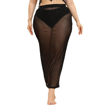 Plus Size Plus Size Beachy See through Mesh Skirt Sexy Vacation Style Women's Half Body Skirt Beach Vacation Fashion plus Siz...