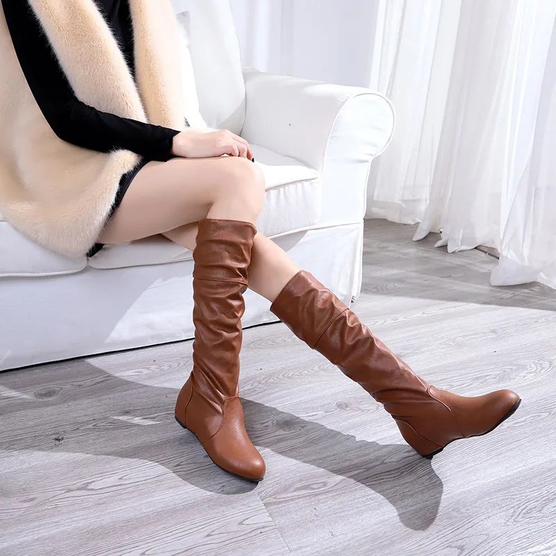 Flat Shoes Spring Autumn Women High Boots Long Western Cowboy Boots Women Footwear Large size 35-43 2024 Mid-Calf Boots Women
