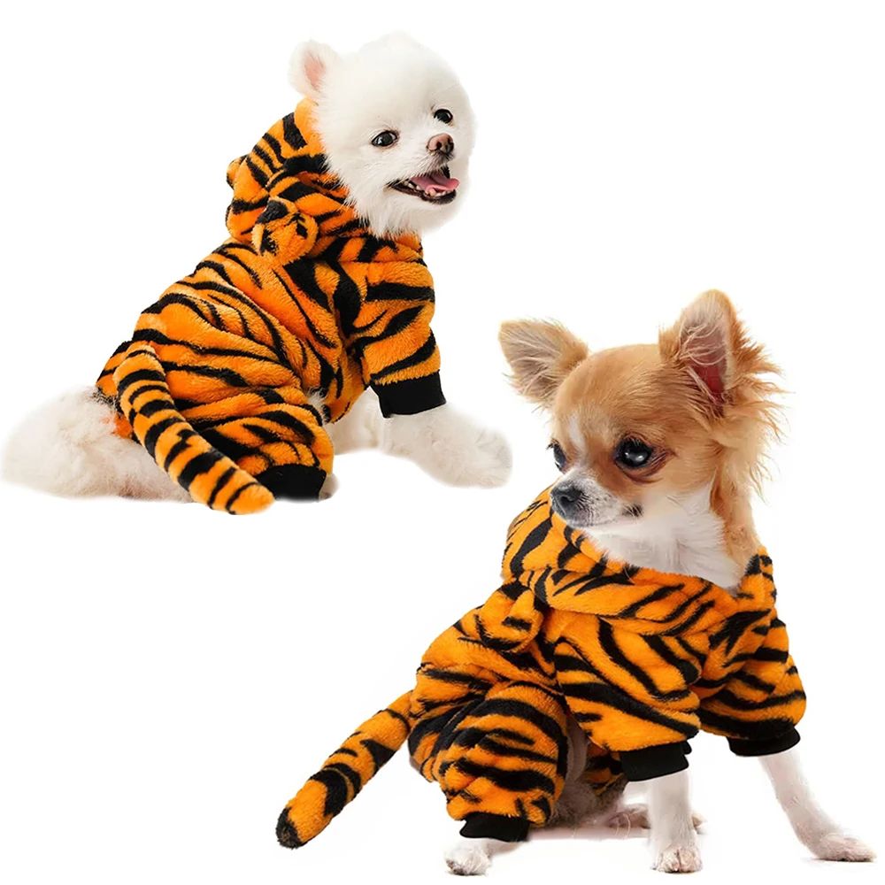 Traje de Cosplay em Fleece de Coral para Roupas de Cachorro Pequeno, Gato, Filhote, Chihuahua, Yorkshire, Casaco com Capuz, Tigre, Dinossauro