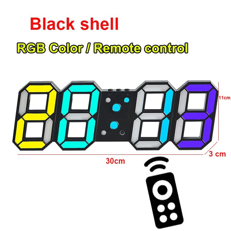 3D LED Digital Wall Clock RGB Modern Design Living Room Decor Date/Temperature Table Alarm Nightlight Brightness Desktop Clocks