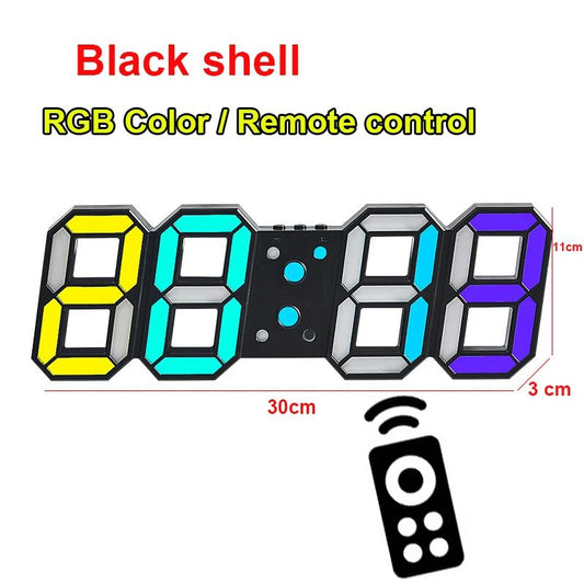 3D LED Digital Wall Clock RGB Modern Design Living Room Decor Date/Temperature Table Alarm Nightlight Brightness Desktop Clocks