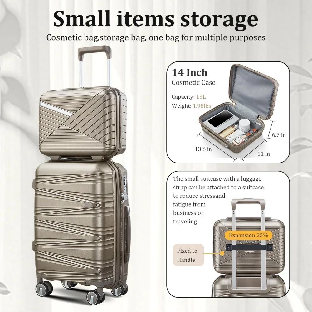 Conjunto de 4 Peças de Malas Giratórias, Malas Rígidas Expansíveis Aprovadas pela TSA, Conjunto de Viagem Leve para Homens e Mulheres