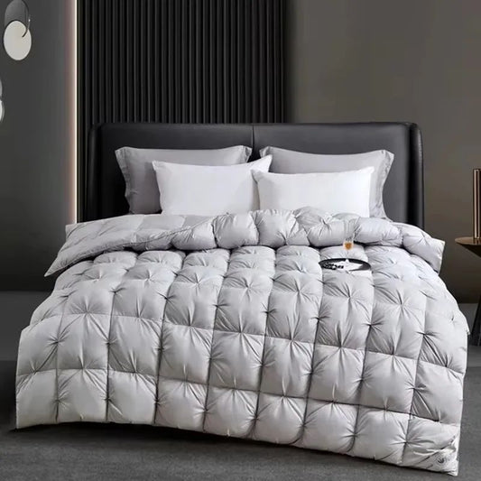 High Grade 100% White Goose Down Quilt Winter Warm Feather Duvet Queen King Cozy Lightweight 3D Bread Comforter Pinch Pleated