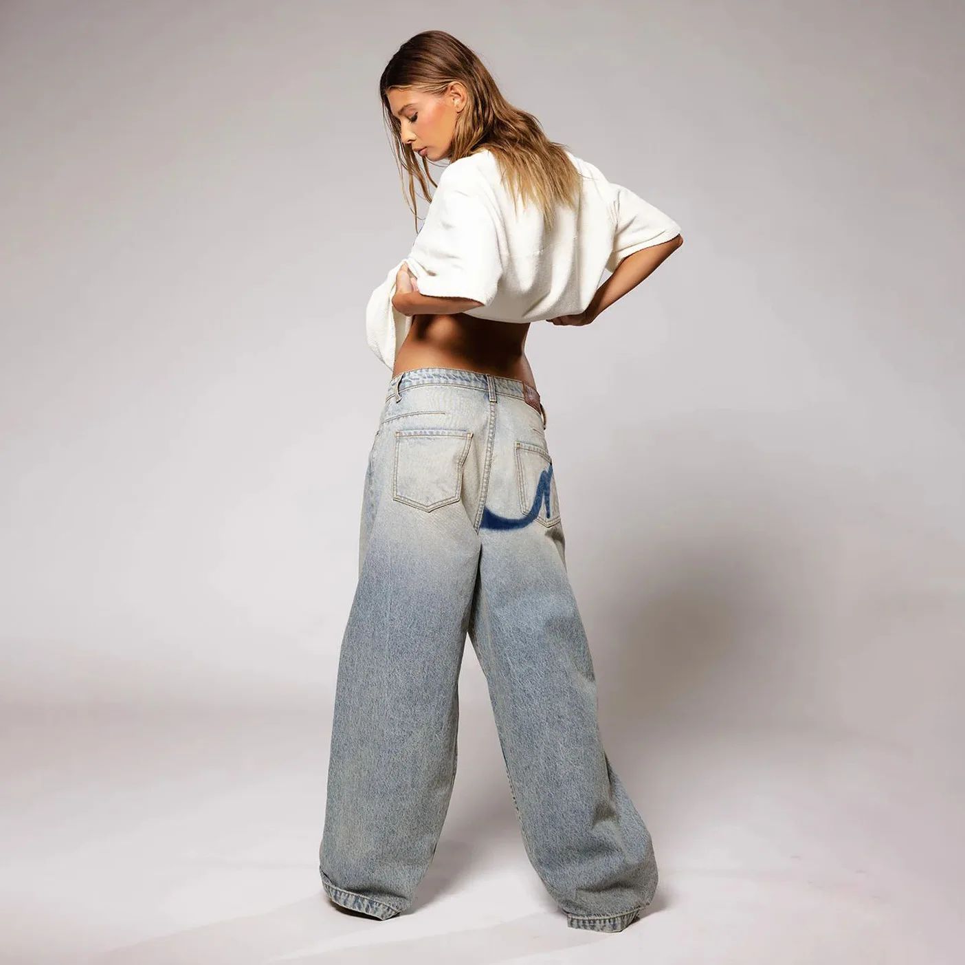 Gradient Color Bell Bottom Jeans Women's Loose Straight American Casual High Street New Autumn Pants High Waist Denim