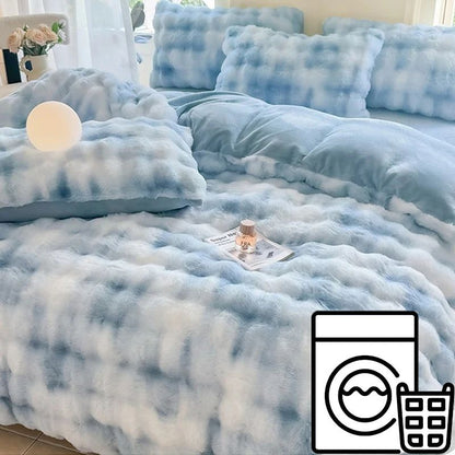 New Rabbit Fur Thickened Milk Velvet Duvet Cover Set Machine Washable Soft SkinFriendly Warm Bed Sheet for Home and Hotel ?? ???