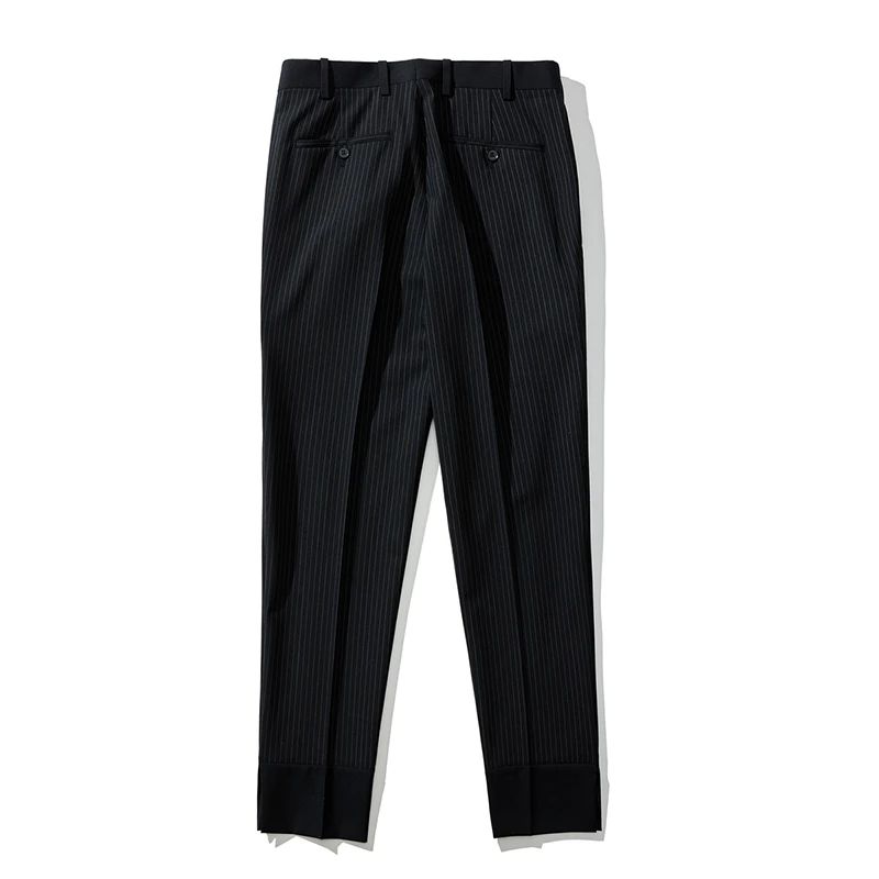 Calça Casual Masculina Listrada Preta Nova de Verão 2025, Calça Slim da Moda na Altura da Panturrilha, Tamanhos 28-35